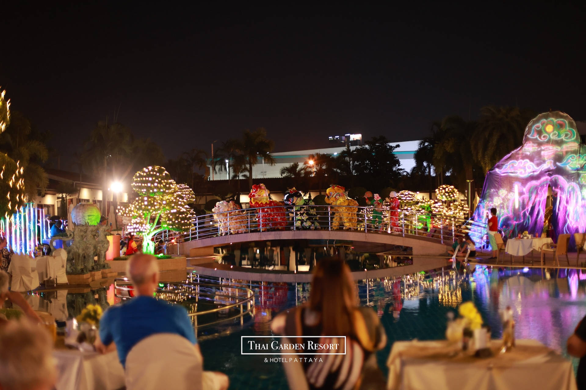 Dragon dance performance at Thai Garden Resort Pattaya New Year's Eve 2024 celebration.