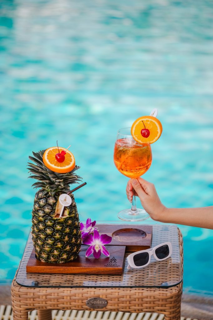 Refreshing drinks served by the pool at Thai Garden Resort Pattaya