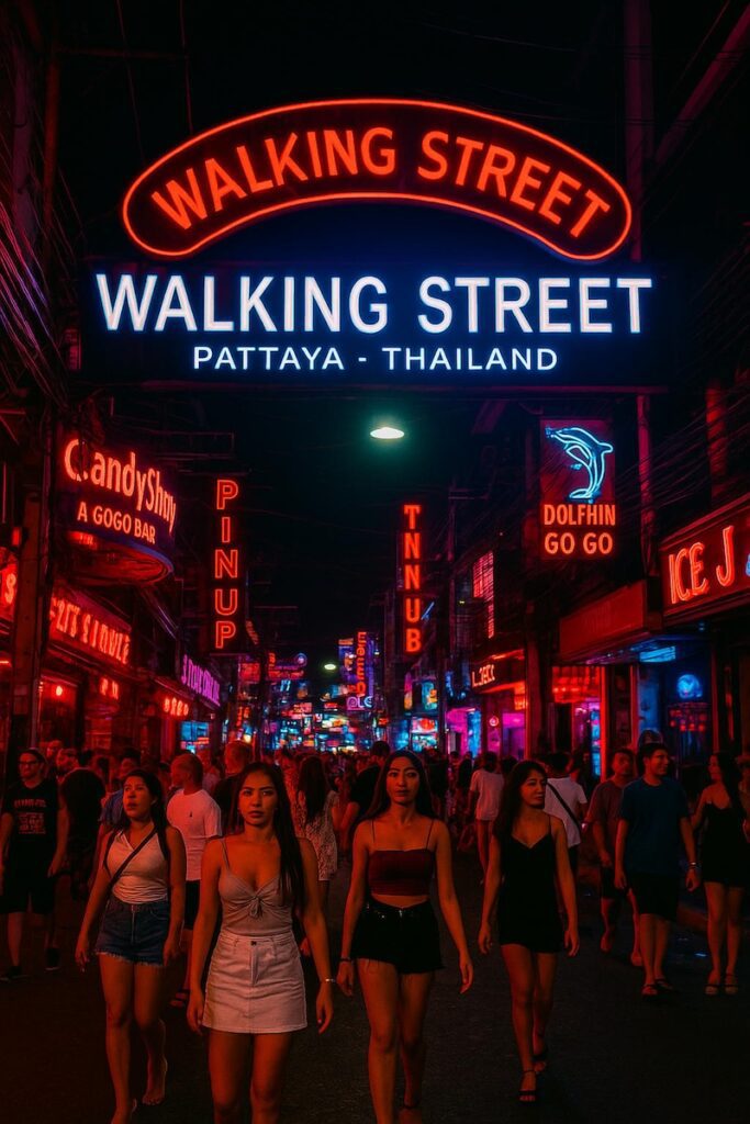 Vibrant neon lights and nightlife at Walking Street Pattaya